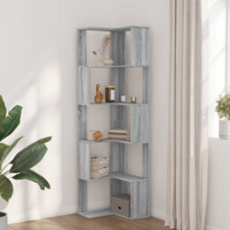 Walplus Corner Bookcase 5-Tier Grey Sonoma 50X50X179 Cm Engineered Wood - thumbnail 3