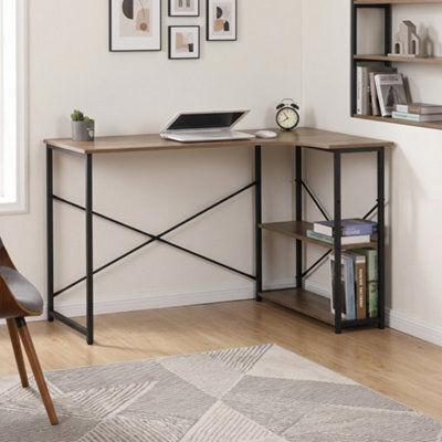 L Shaped Corner Desk, Computer Gaming Desk With Storage, Reversible Height-Adjustable Shelves, For Home Office, 120 X 80 Cm, Oak - image 1