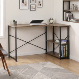 L Shaped Corner Desk, Computer Gaming Desk With Storage, Reversible Height-Adjustable Shelves, For Home Office, 120 X 80 Cm, Oak - thumbnail 1