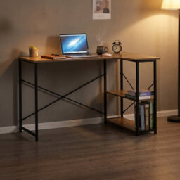 L Shaped Corner Desk, Computer Gaming Desk With Storage, Reversible Height-Adjustable Shelves, For Home Office, 120 X 80 Cm, Oak - thumbnail 3