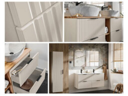 Impact Furniture Double Vanity Unit With Basins 1200mm Bathroom Beige Sink Cabinet Fluted Drawer Oak Effect Countertop Wall Mounted Adel - thumbnail 5