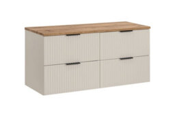 Impact Furniture Double Vanity Unit With Basins 1200mm Bathroom Beige Sink Cabinet Fluted Drawer Oak Effect Countertop Wall Mounted Adel - thumbnail 7