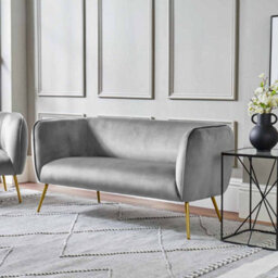 Pacific Lifestyle Lucca Dove Grey Velvet Upholstered Sofa With Metal Legs - thumbnail 1