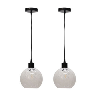 First Choice Lighting Set Of 2 Confetti - Glass Globe With Black Pendant Fittings - image 1