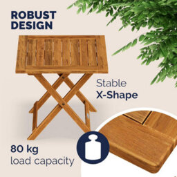 Casaria 46X46Cm Square Folding Garden Side Table - Solid Acacia Wood - Pre-Oiled Weather-Resistant Outdoor Coffee Table - Natural - thumbnail 9