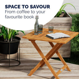 Casaria 46X46Cm Square Folding Garden Side Table - Solid Acacia Wood - Pre-Oiled Weather-Resistant Outdoor Coffee Table - Natural - thumbnail 6