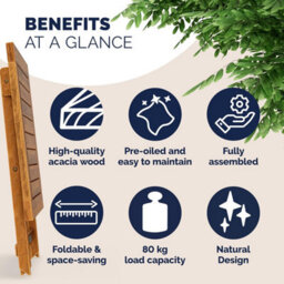 Casaria 46X46Cm Square Folding Garden Side Table - Solid Acacia Wood - Pre-Oiled Weather-Resistant Outdoor Coffee Table - Natural - thumbnail 7