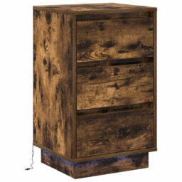 Berkfield Bedside Cabinet With Led Smoked Oak 39X34.5X65 Cm Engineered Wood - thumbnail 2