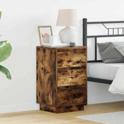 Berkfield Bedside Cabinet With Led Smoked Oak 39X34.5X65 Cm Engineered Wood - thumbnail 1