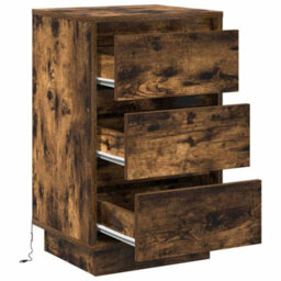 Berkfield Bedside Cabinet With Led Smoked Oak 39X34.5X65 Cm Engineered Wood - thumbnail 5