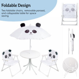 Relsy Kids Outdoor Patio Set Black & White Panda Design: Table, 2X Chairs, Parasol - Garden Furniture For Children - thumbnail 3