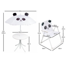 Relsy Kids Outdoor Patio Set Black & White Panda Design: Table, 2X Chairs, Parasol - Garden Furniture For Children - thumbnail 4