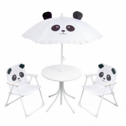 Relsy Kids Outdoor Patio Set Black & White Panda Design: Table, 2X Chairs, Parasol - Garden Furniture For Children - thumbnail 1