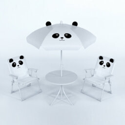 Relsy Kids Outdoor Patio Set Black & White Panda Design: Table, 2X Chairs, Parasol - Garden Furniture For Children - thumbnail 6