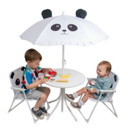 Relsy Kids Outdoor Patio Set Black & White Panda Design: Table, 2X Chairs, Parasol - Garden Furniture For Children - thumbnail 5