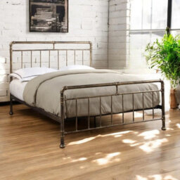 OAT Home Fulham Industrial Scaffold Antique Brass Effect Metal Bed Frame -King Size