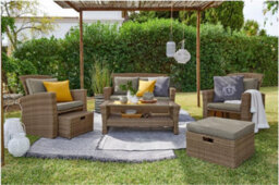 Impact Furniture Garden Sofa Set Outdoor Rattan Couch Luxury Patio Sectional 6 Seater Furniture With Storage Beige Brown Cushions Vic