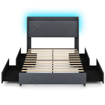 King Size 5Ft Bed Frame Upholstered Platform Bed With Led Lights - image 1