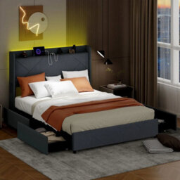 King Size 5Ft Bed Frame Upholstered Platform Bed With Led Lights - thumbnail 5