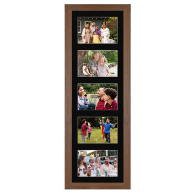 AK Frames 26X8 Walnut Modern Multi Photo Frame With Black Mount - Holds 5 Apertures (5X) 6X4 Photos - image 1