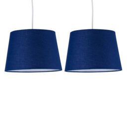 First Choice Lighting Set Of 2 Navy Blue Cotton 23Cm Tapered Cylinder Pendant Or Lamp Shades