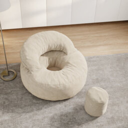 Sobuy Armchair With Footstool 49.2X43.3X25.6 Inch Load Capacity 113 Kg Fst100-Mi - Cream White - thumbnail 5