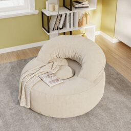 Sobuy Armchair With Footstool 49.2X43.3X25.6 Inch Load Capacity 113 Kg Fst100-Mi - Cream White - thumbnail 6