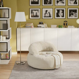 Sobuy Armchair With Footstool 49.2X43.3X25.6 Inch Load Capacity 113 Kg Fst100-Mi - Cream White - thumbnail 1