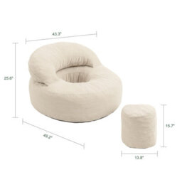 Sobuy Armchair With Footstool 49.2X43.3X25.6 Inch Load Capacity 113 Kg Fst100-Mi - Cream White - thumbnail 2