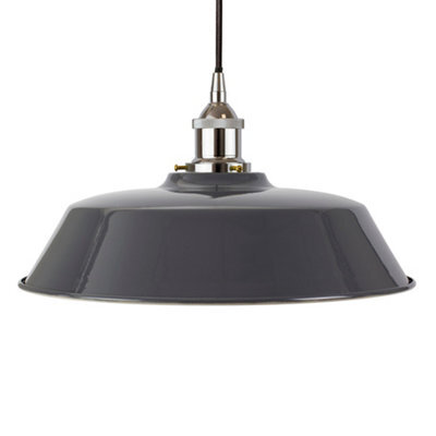 Slate Grey Chancery Painted Dome Pendant Light With Nickel Lamp Holder And Black Round Cable - Se Home - image 1