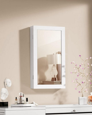 Songmics Wall Jewelry Mirror Cabinet, Secured Storage Solution With Reflective Door Design, White With Black Interior - image 1