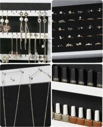 Songmics Wall Jewelry Mirror Cabinet, Secured Storage Solution With Reflective Door Design, White With Black Interior - thumbnail 5