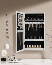 Songmics Wall Jewelry Mirror Cabinet, Secured Storage Solution With Reflective Door Design, White With Black Interior - thumbnail 4
