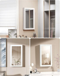Songmics Wall Jewelry Mirror Cabinet, Secured Storage Solution With Reflective Door Design, White With Black Interior - thumbnail 3