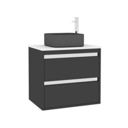 Royal Bathrooms Orion 600mm Matt Obsidian Black Wall Hung Plain White Countertop Vanity Unit 2 Drawer With Art Square Basin & Chrome Accent Trim - thumbnail 6