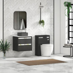 Royal Bathrooms Orion 600mm Matt Obsidian Black Wall Hung Plain White Countertop Vanity Unit 2 Drawer With Art Square Basin & Chrome Accent Trim - thumbnail 3