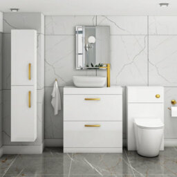 Royal Bathrooms 800mm Floor Standing Vanity Unit 2 Drawer Gloss White & Countertop Basin - Elva With Brushed Brass Handle - thumbnail 2