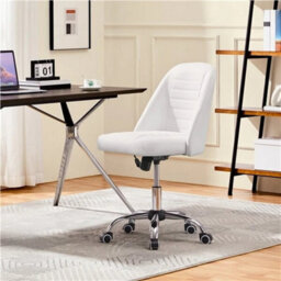 Office Chair Armless Computer Chair Faux Leather Mid Back Rolling Chair White - thumbnail 2