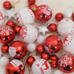 Vidaxl Christmas Bauble Set 40 Pcs Red And White Plastic - thumbnail 6