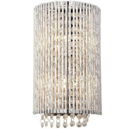 Modern Indoor Curved Wall Light Chrome Bar Cage & K9 Crystal Shade Bedside Lamp - thumbnail 1
