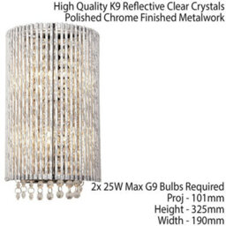 Modern Indoor Curved Wall Light Chrome Bar Cage & K9 Crystal Shade Bedside Lamp - thumbnail 2