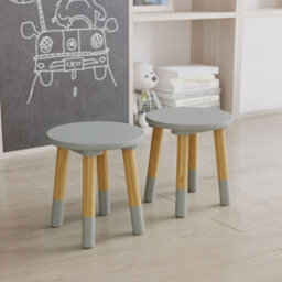 Urbn-Living Urbnliving 26Cm Height 2 Pcs Wooden Round Grey Chair Toddlers Kids Children Small Stool Home Nursery Seat - thumbnail 1
