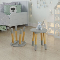 Urbn-Living Urbnliving 26Cm Height 2 Pcs Wooden Round Grey Chair Toddlers Kids Children Small Stool Home Nursery Seat - thumbnail 2