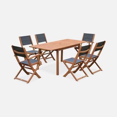 Sweeek - 6-Seater Extendable Wooden Garden Table Set With Chairs Natural 240X100X75 Cm - Almeria 6 - image 1