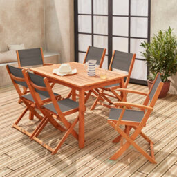 Sweeek - 6-Seater Extendable Wooden Garden Table Set With Chairs Natural 240X100X75 Cm - Almeria 6 - thumbnail 7