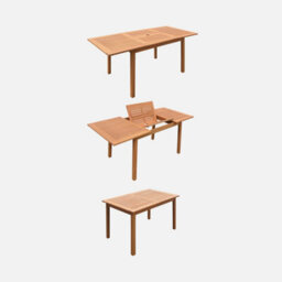 Sweeek - 6-Seater Extendable Wooden Garden Table Set With Chairs Natural 240X100X75 Cm - Almeria 6 - thumbnail 3