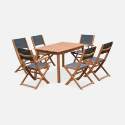 Sweeek - 6-Seater Extendable Wooden Garden Table Set With Chairs Natural 240X100X75 Cm - Almeria 6 - thumbnail 2