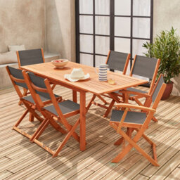 Sweeek - 6-Seater Extendable Wooden Garden Table Set With Chairs Natural 240X100X75 Cm - Almeria 6 - thumbnail 8