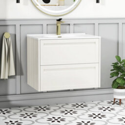 Royal Bathrooms Elmore 700mm Traditional Wall Hung 2 Drawer Cabinet Bathroom Vanity Unit With Ceramic Basin Sink - Classic White