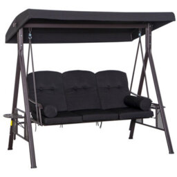 Outsunny 3 Seater Garden Swing Chair Patio Swing Bench W/ Cup Trays Black - thumbnail 2